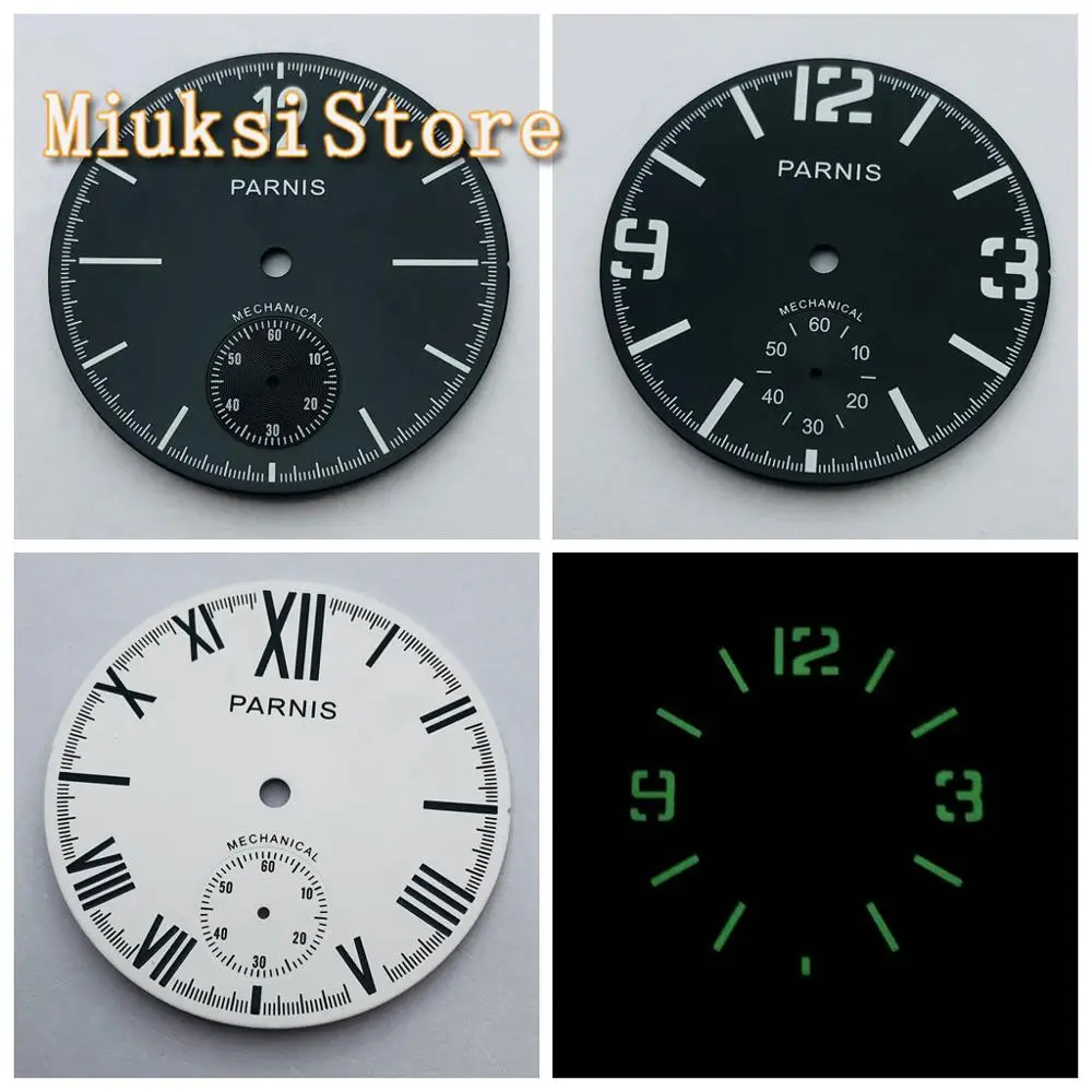 PARNIS 38.9mm 1pcs dial luminous dial suitable for ETA6498 Seagull ST3620 movement