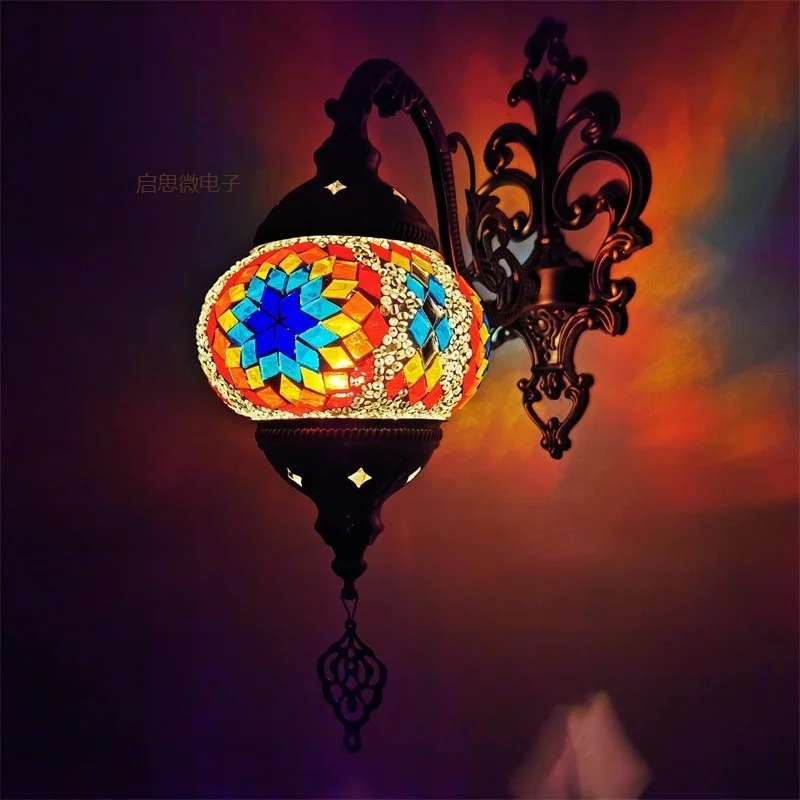 Nieuwste Mediterrane Stijl Art Deco Turkse Mozaïek Wandlamp Handgemaakte Mozaïek Glas Romantische Wandlamp