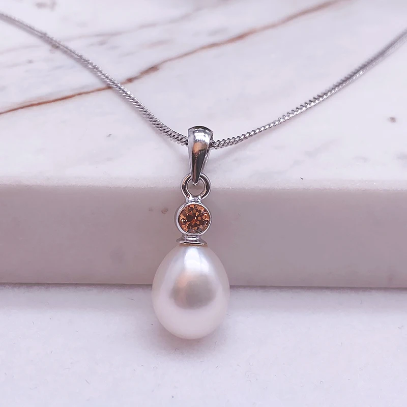 Sinya High Luster CZ Stone Charm Women Mum Lover Jewelry Hot Sale Natural Pearl Pendant 925 Sterling Silver Necklace