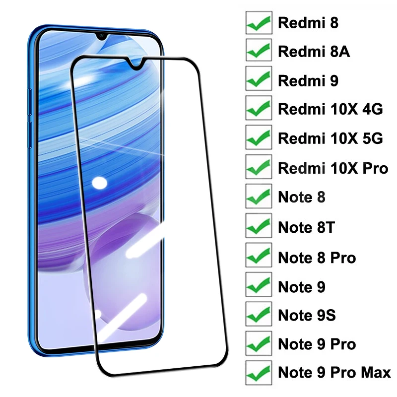 Tempered Glass for Xiaomi Redmi 8 8A 9 Note8 8T pro 9 9s 9pro promax Scratch Safety Glass for Redmi 10X 4G 5G pro HD Front Movie