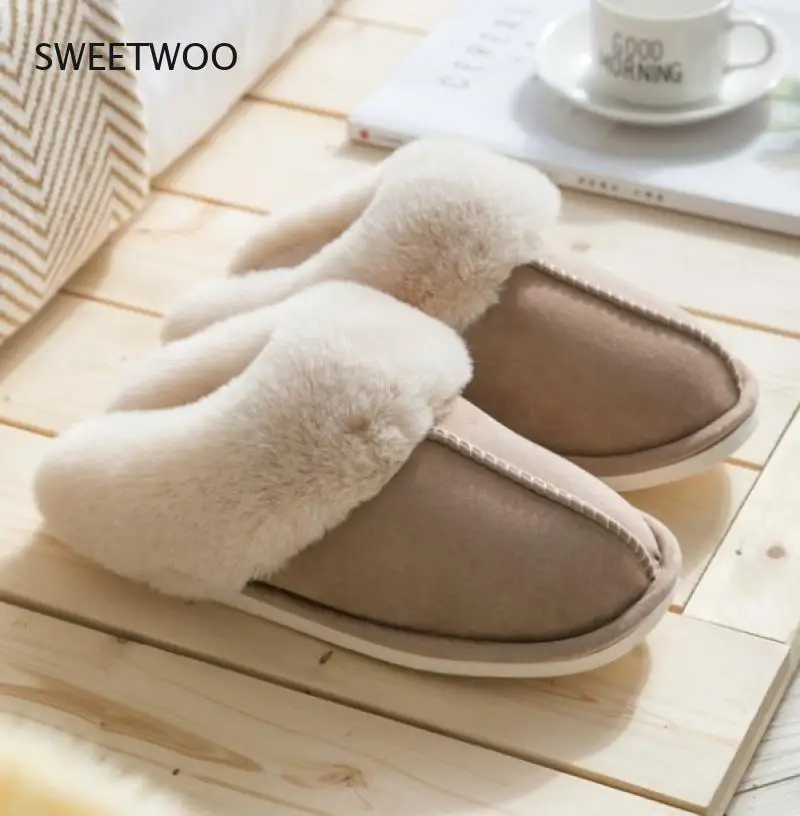 Natural Fur Slippers Fashion Female House Winter Slippers Women Warm Indoor Slippers Quality Soft Wool Lady Home Shoes