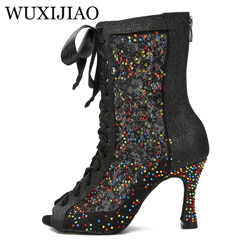 

WUXIJIAO dance shoes Latin women's salsa silk satin toe cap dance shoes professional dance shoes ballroom soft sole