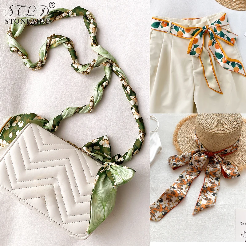 

Художественные шейные платки с цветочным принтом для женщин, узкий длинный волшебный шарф из искусственного шелка, завязанный летним платьем, пояс, шляпы, лента 2 м