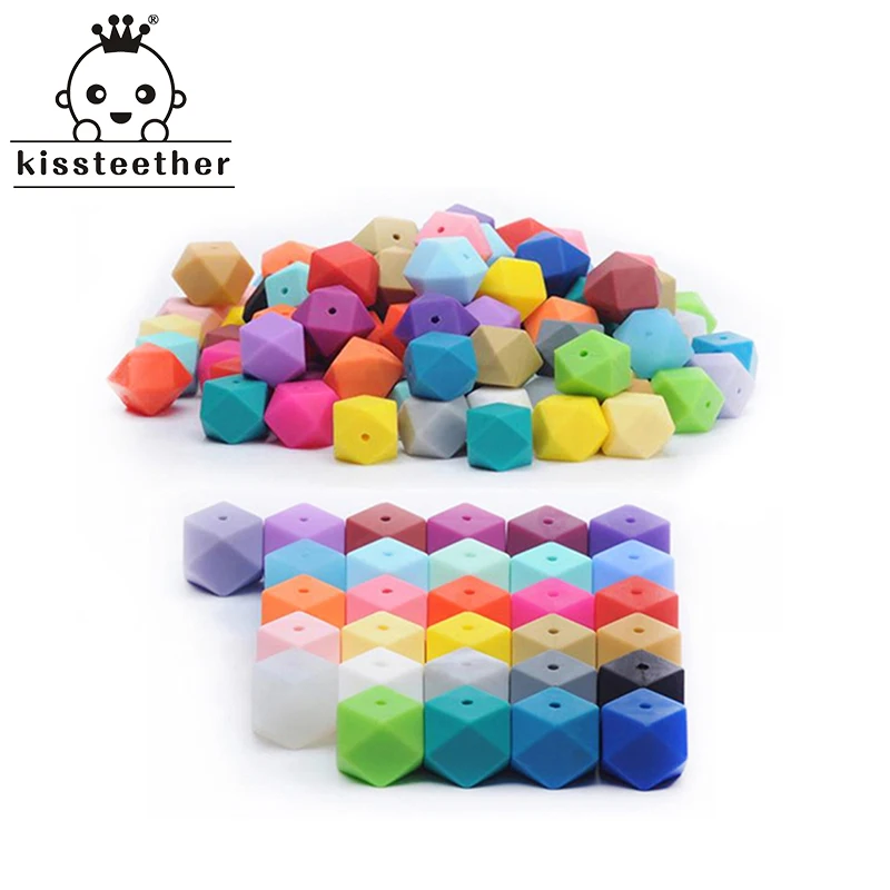 10pcs Silicone Beads for Teether Mix Colors 14mm Geometric/Hexagon DIY Chewing Jewelry s Necklace/ Bracelet Baby 