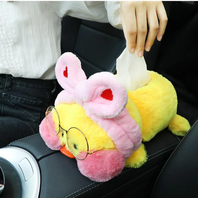 1Pcs Delicacy Kawaii Tissue Box Yellow Duck Lalafanfan Toy Stuffed Plush Hanging Storage Doll Cartoon Car Decorative Napkin Case