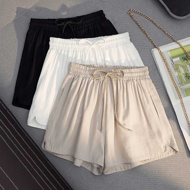 Shorts Women Summer 2021 New Women's Wild Loose High Waist Wide Legs A-shaped Thin Black and White Simple Casual Pants