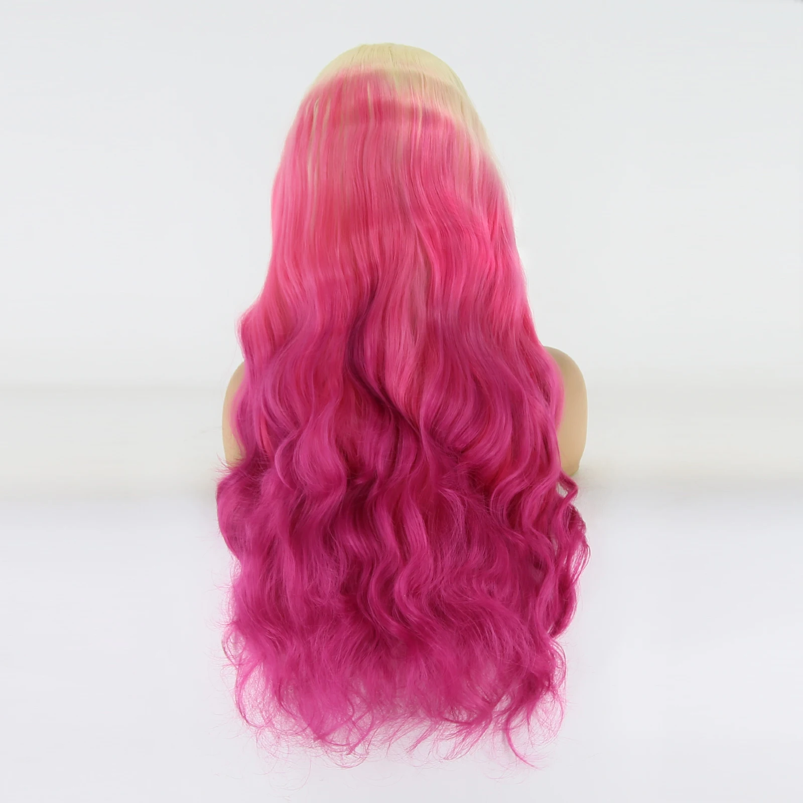 Thiswig Blonde Ombre Pink Synthetic Lace Front Wig for Black Women Middle Parting Long Wavy Heat Resistant Fiber Cosplay Wigs