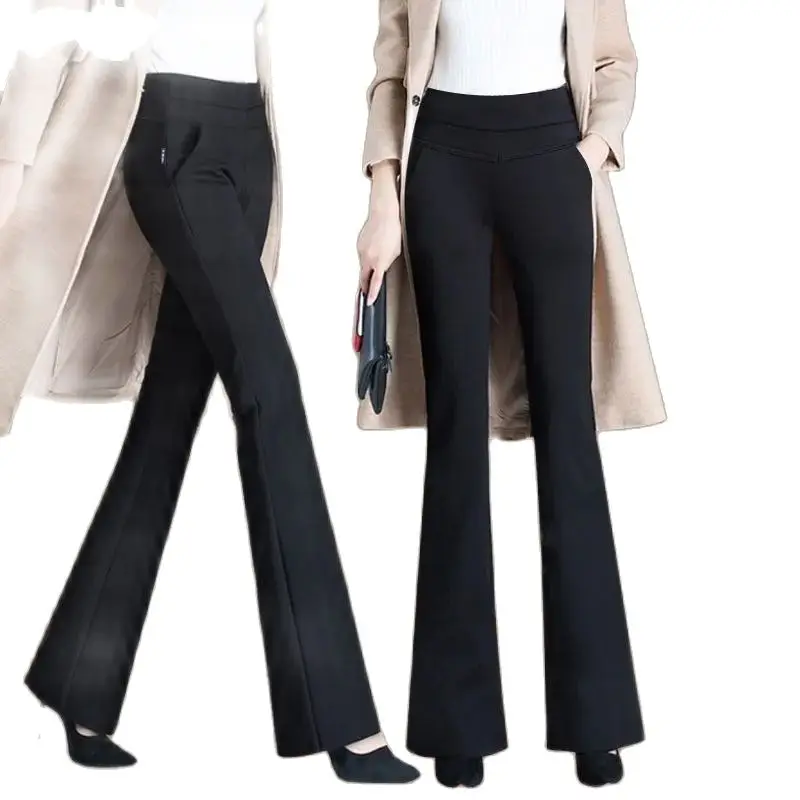 Elastic Micro Flared Trousers Women's Spring Autumn Summer High Waist Wide Leg Pants/Straight Trousers Black Female Casual Pants