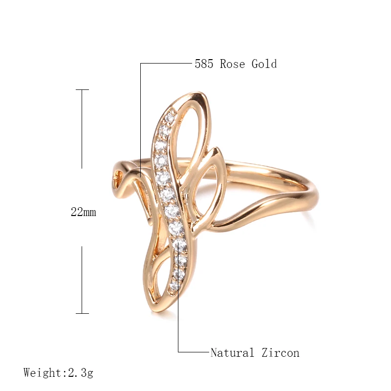 Trendy 585 Rose Gold Zircon Rings Micro Inlay Zircon Glossy Texture Elegant Stamp Rings Engagement Wedding Fine Golden Jewelry