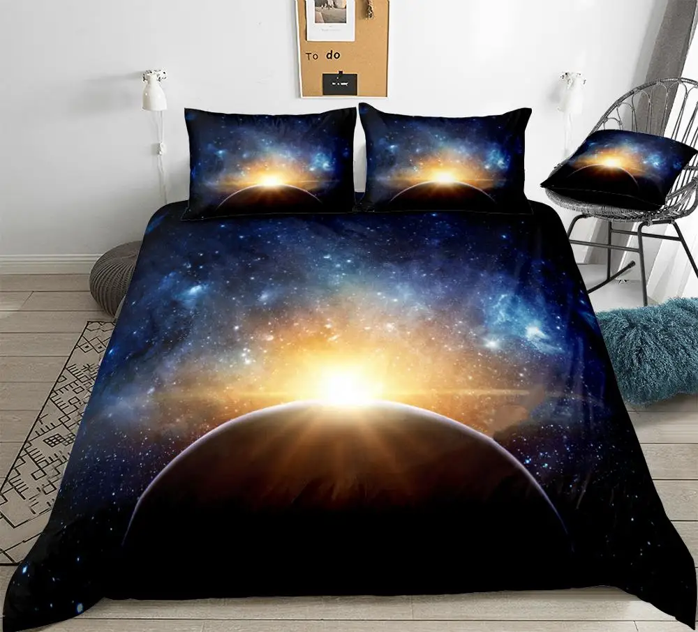 Earth Bedding Set Galaxy Duvet Cover Set  Girls Boys Bed Linen Kids Teens Home Textile Planet Bedclothes Sunlight Bedding Set