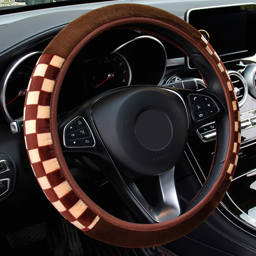 

Plush Fabric Car-styling 3 Colors Diameter 38cm Car Steering Wheel Cover Universal Car Accessories Auto Steering Covers