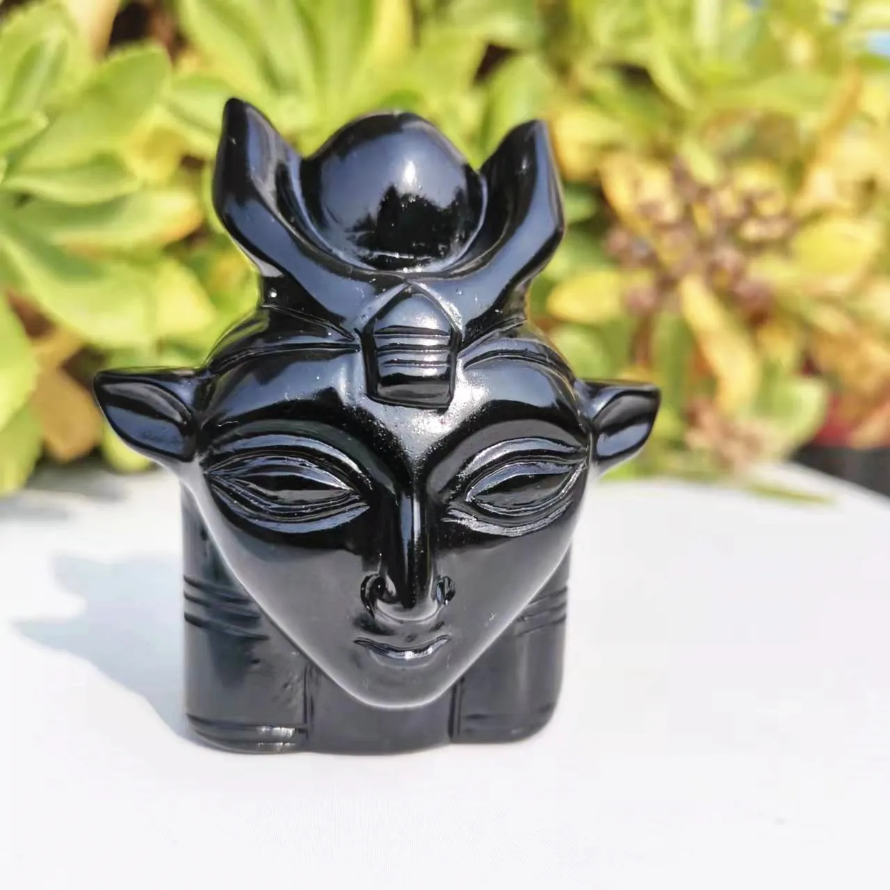 Natural Black obsidian Carved Crystal head sculpture