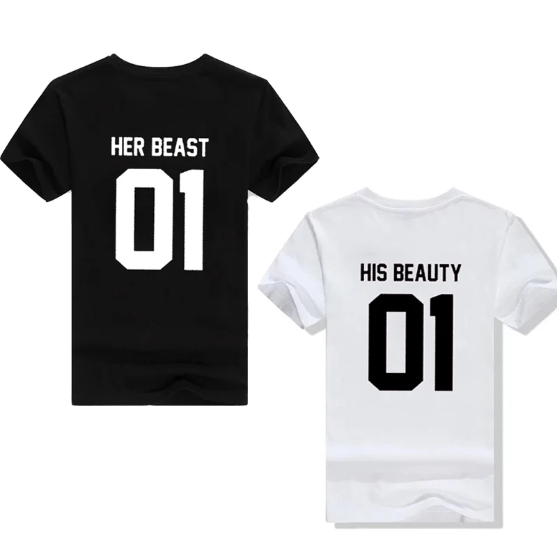 Casual Custom Numbers His BEAUTY Her BEAST 01 Mathch Tshirts Couple T-shirts Cotton O-neck Short Sleeve Tshirt Women Men