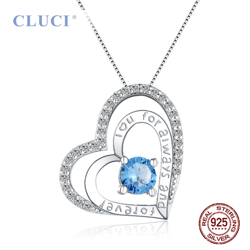 Cluci prata 925 pingente feminino em forma de coração azul zircão 925 prata esterlina encantos para presente dia dos namorados dp005sb
