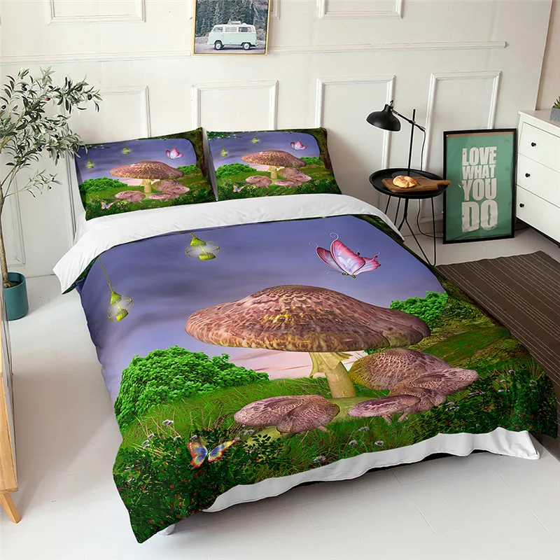 3D Mushroom Duvet Cover Set Trippy Swirls Eyes Dreamlike Decorative 2/3 Piece Bedding Set Duvet Cover set With Pillowcase