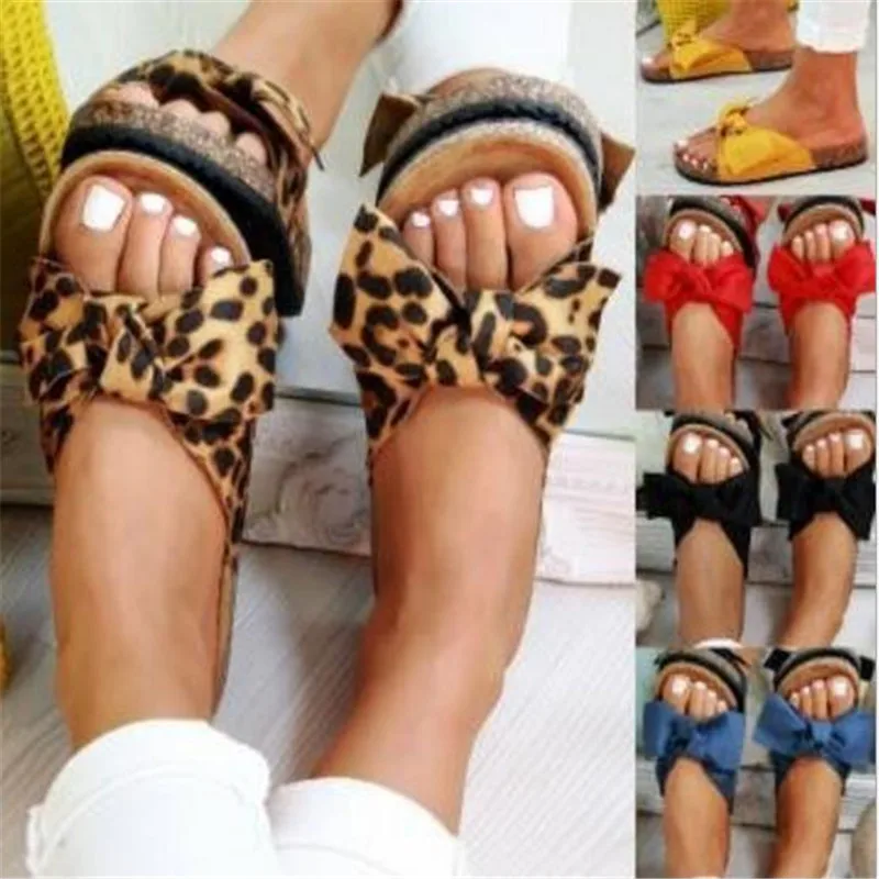 Women Bowknot Slippers 2022 Summer Casual Beach Muffin Slip on Platform Ladies Sandals Dress Party Peep Toe Female Sandals