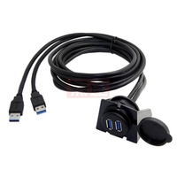 2 Ports Dual USB 3.0 Male to USB 3.0 Female AUX Flush Mount Car Mount Extension