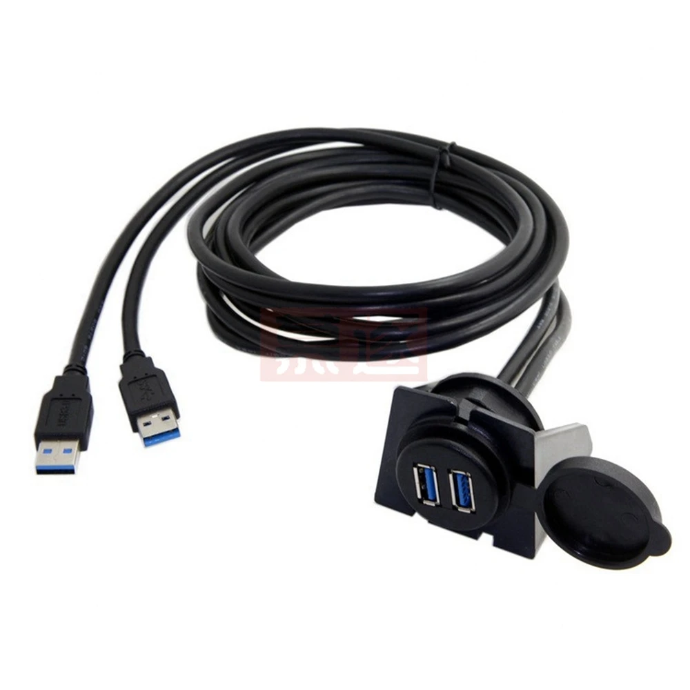 2 Ports Dual USB 3.0 Male to USB 3.0 Female AUX Flush Mount Car Mount Extension