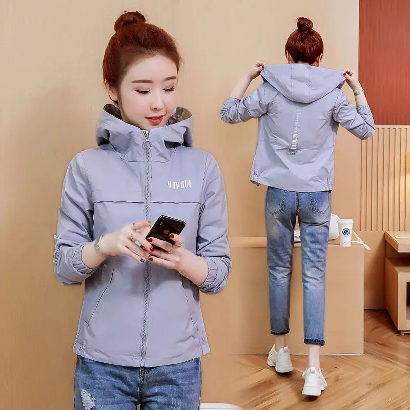 2024 New Spring Autumn Women Coat Long Sleeve Windbreaker Female Causal Zipper Hooded Women\'s Jackets Coats Outwear