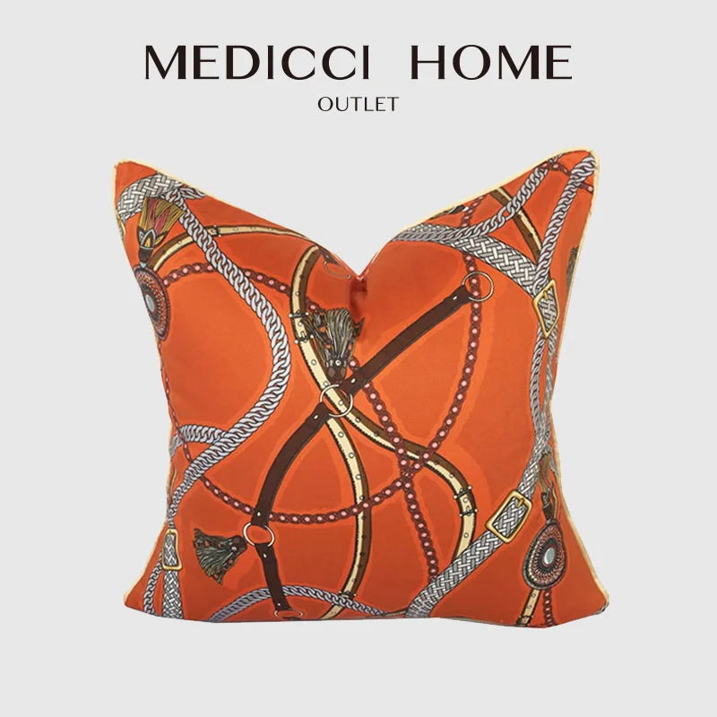 Medicci Home Square Cushion Cover French Luxury H Paris Orange White Romantic Living Room Sofa Couch Pillow Case Fast Shipping