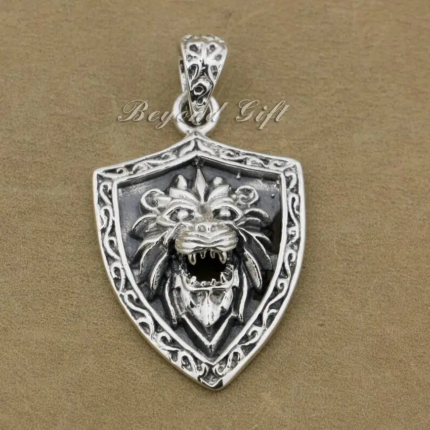 

Lion Shield 925 Sterling Silver Mens Biker Rocker Punk Pendant 9R011