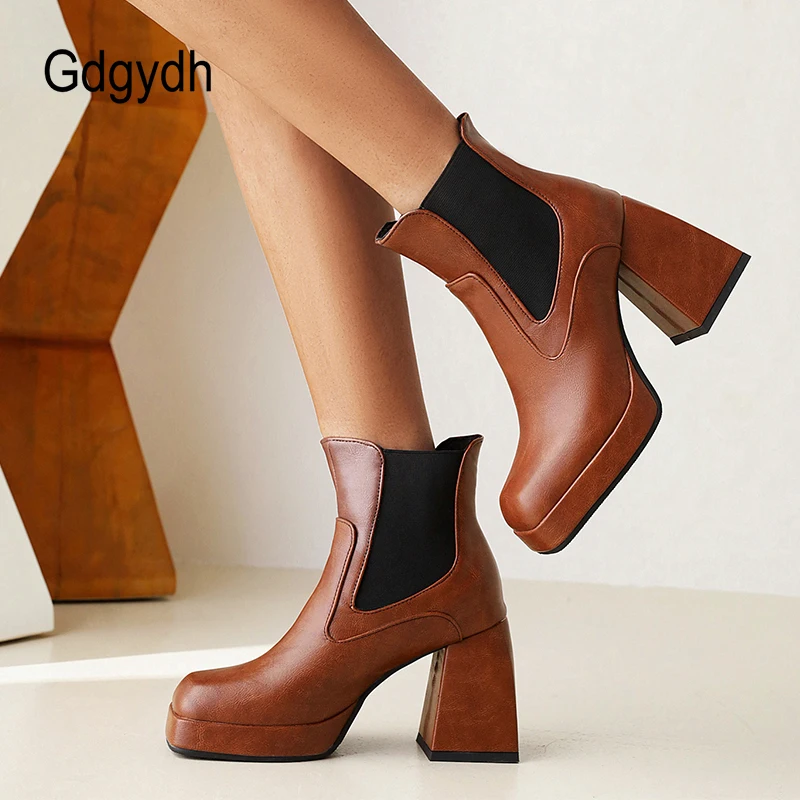 Gdgydh Square Toe Chelsea Boots Chunky Boots Women Hoof Heels Ankle Boots Black White Female Autumn Brand Designer Top Quality