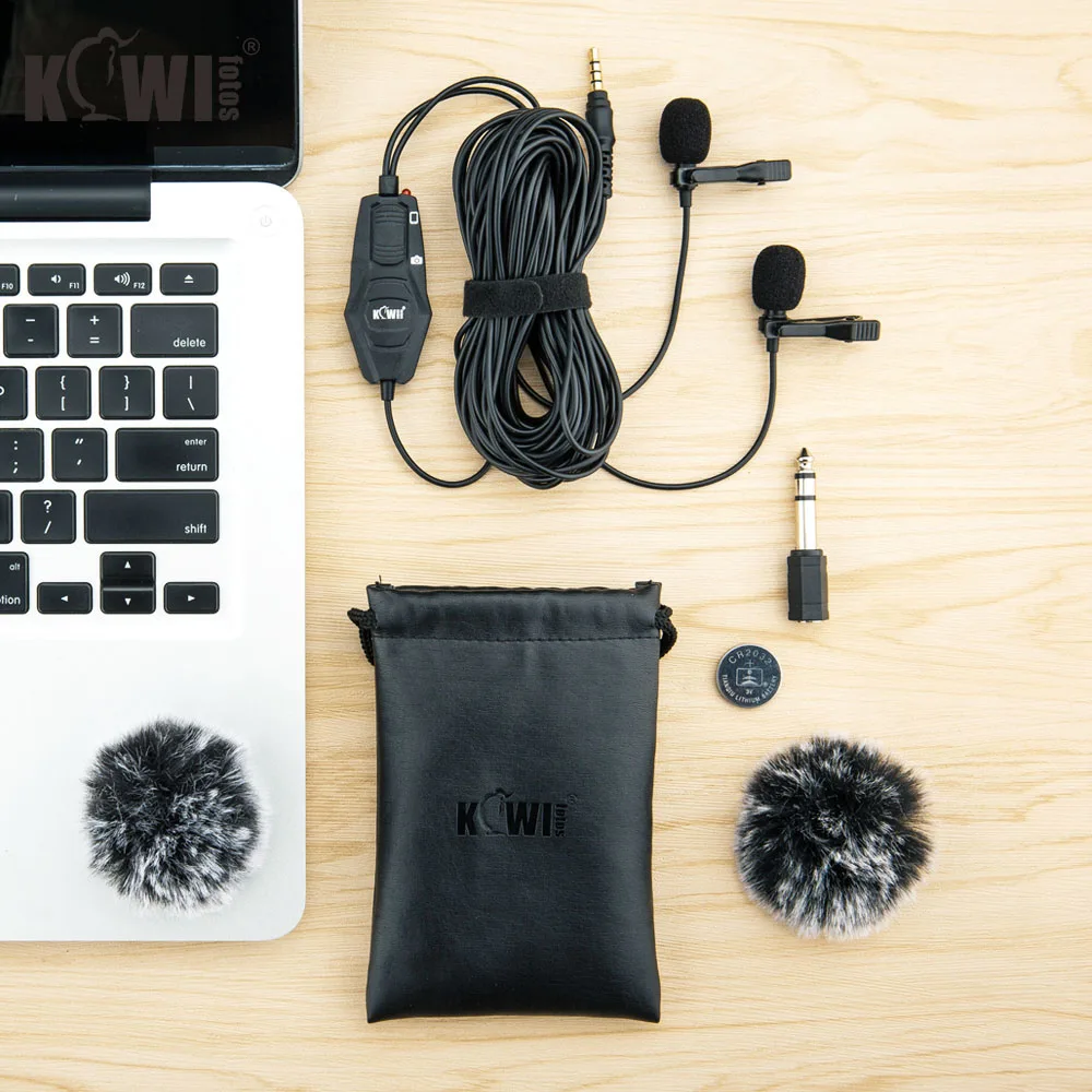 Micrófono Lavalier omnidireccional de doble cabeza para cámara Nikon, Canon, SONY, Fuji, videocámaras, teléfono inteligente, Interfaz de vídeo Vlog de 3,5mm