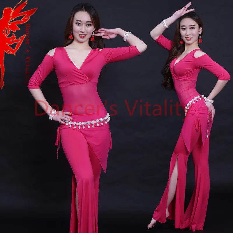 Women belly dance clothes milk silk belly dance suit 3pcs(top/waist scarf/trousers) girls dance clothing latin/ballroom danceset