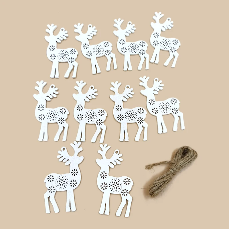 10pcs Wooden Deer for Crafts,Wood Ornaments Heart Tags with Holes,Rustic Wedding Decorations for Thanksgiving Christmas