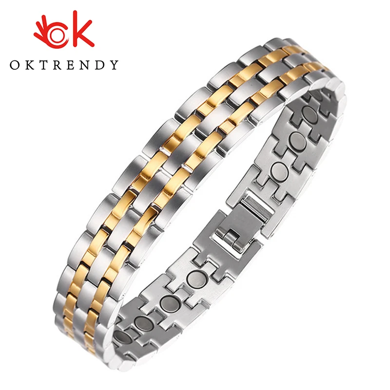 Magnetic Stainless Steel Bracelet 20.5cm for Men Gold Color Powerful Magnet Health Energy Bracelets pulseira magnetica