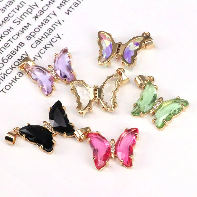 10Pcs, Shiny Butterfly Crystal Charms Pendants Mixed Color For DIY Bracelet Necklace Jewelry Making Accessories