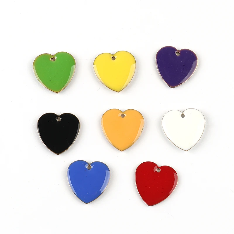 Fashion Heart Enamel Pendants Copper Enamelled Double Sided Sequins Charms Unplated For DIY Jewelry Makings 16*16mm,10 Pcs