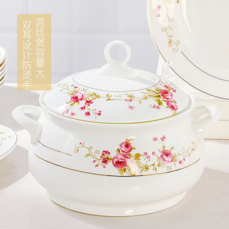 GUCI Luxury Bone China 58PCS Dinnerware Set Porcelain Kitchen Home Accessories Modern Serving Dinner Dish Plate Bowls