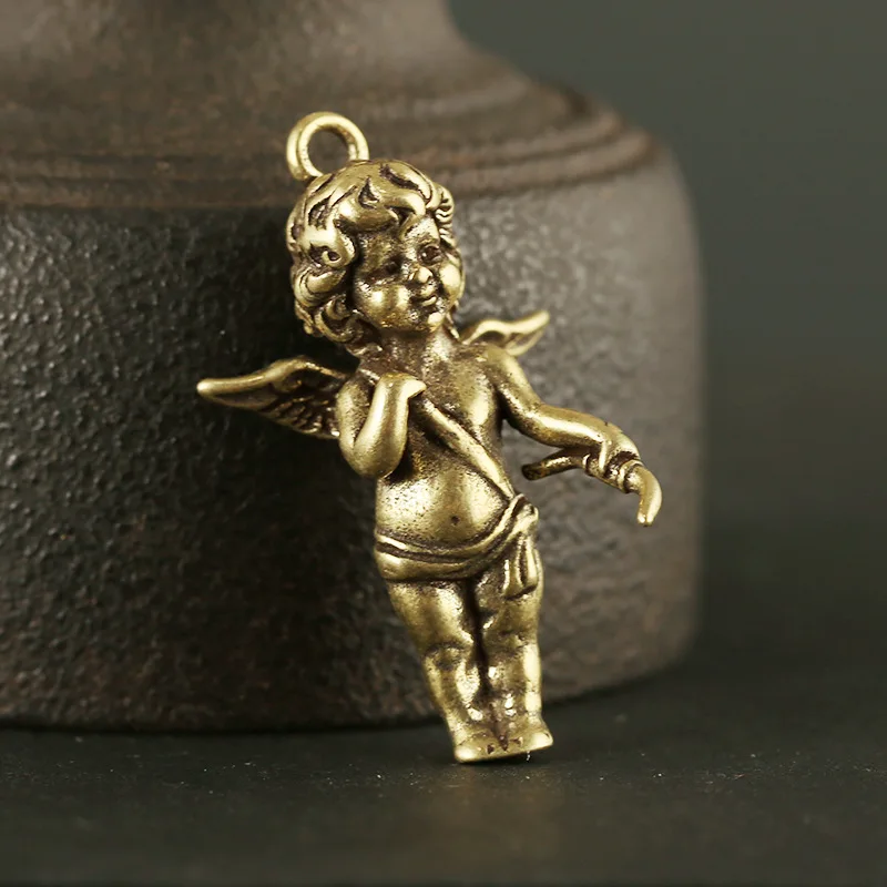 Brass Eros Cupid Couple Keychain Pendant for Necklace Greek Mythology God of Love Angel Key Chain Hanging Charms DIY Accessories