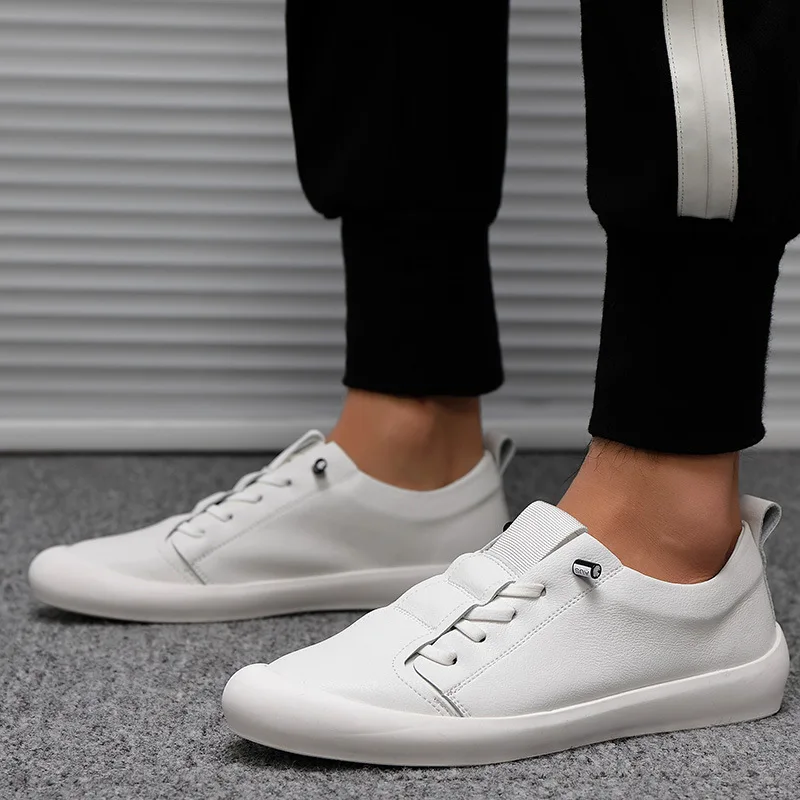 Men Sneakers New Genuine Leather Shoes Casual Male Footwear Fashion Brand White Shoes Mens Cow Leather Sneakers White ShoesAdult