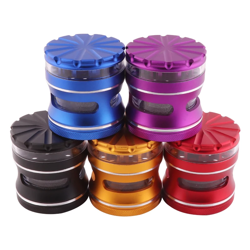 Tobacco Grinder Metal Internally Visible Aluminum 4layers 63mm Grinder Herb Spice Crusher Pipe Smoke for Smoking  Accessories