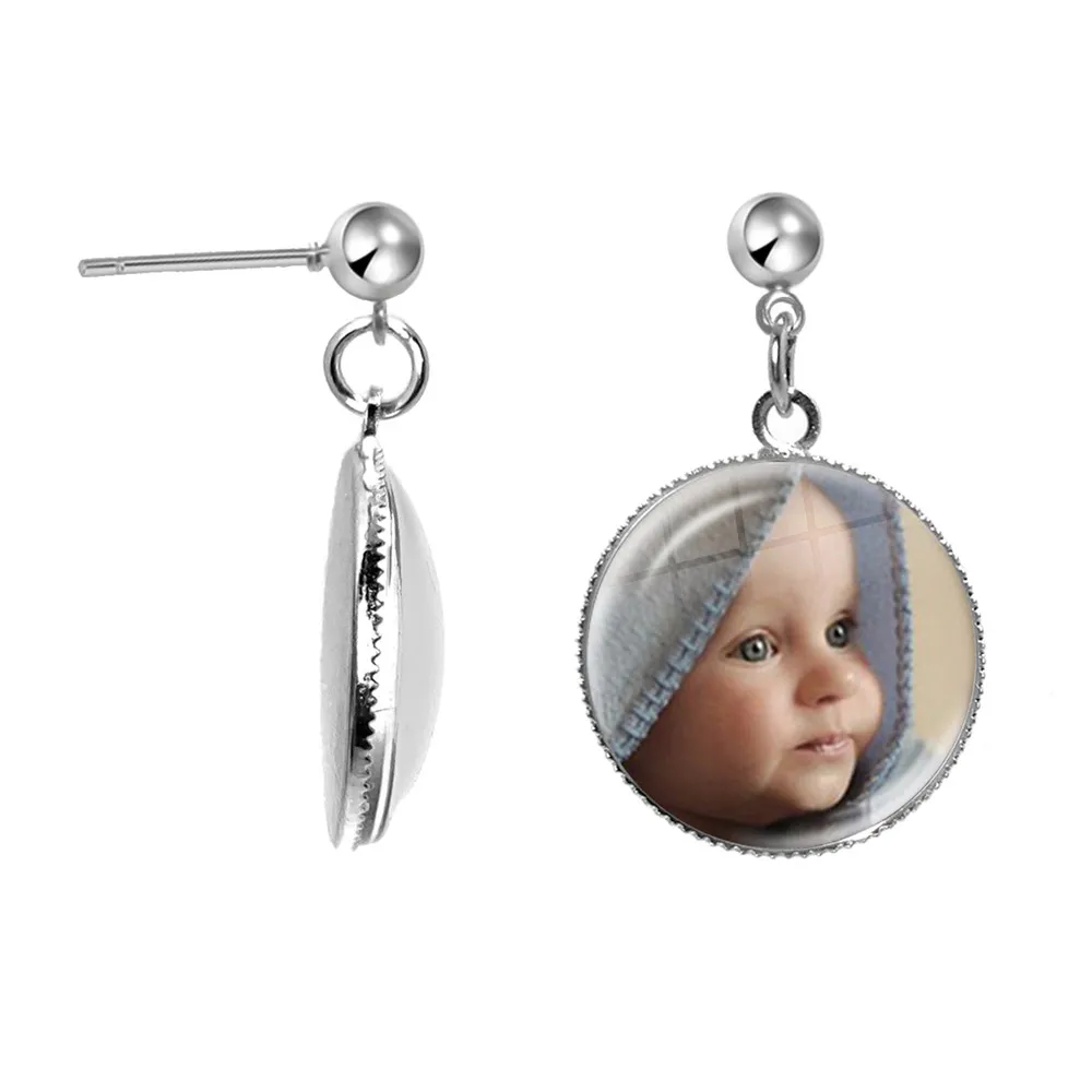 Pendientes de gota con foto personalizada para mujer y niña, aretes redondos con nombre personalizado, cúpula de cristal, joyería personalizada,