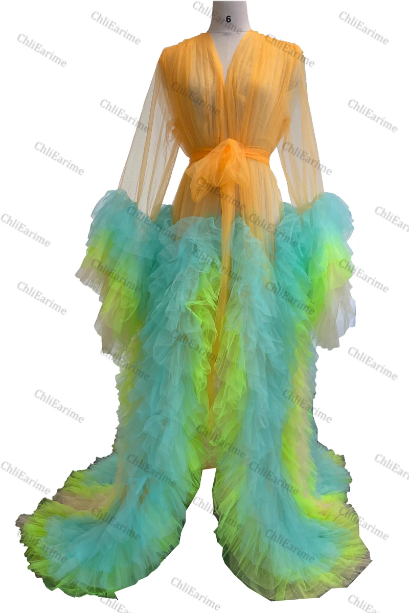 Multicolored women's transparent and customized tulle dresses, sewn soft dresses