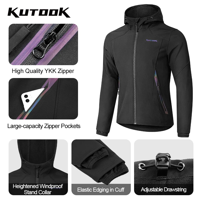 KUTOOK Outdoor Softshell Jackets Man Hooded Winter Men\'s Fleece Windbreaker Coat for Thermal Waterproof Camping Hiking Clothing