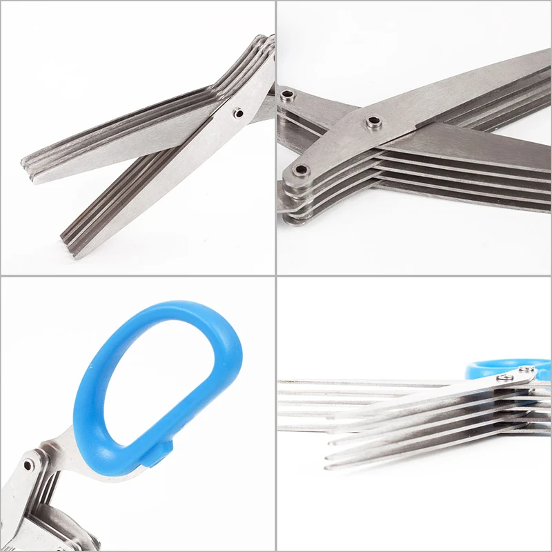 Multifunctionele Muti Lagen Rvs Messen Multi-Lagen Keuken Schaar Scallion Cutter Kruid Laver Kruiden Cook Tool Cut