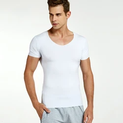 2pcs/LOT Brand Men Modal Seamless T-shirt Bouncy Undershirt Slim Fit Bodybuilding Singlet Short Sleeve Tees Fitness V Neck TOPS