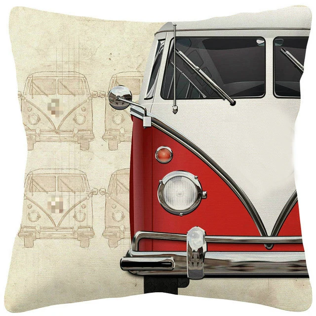 Bus Cushion Covers Retro Style Oil Painting Home Decor Throw Pillow Cover Cotton Linen Polyester Pillow Case Home Deco 45X45cm