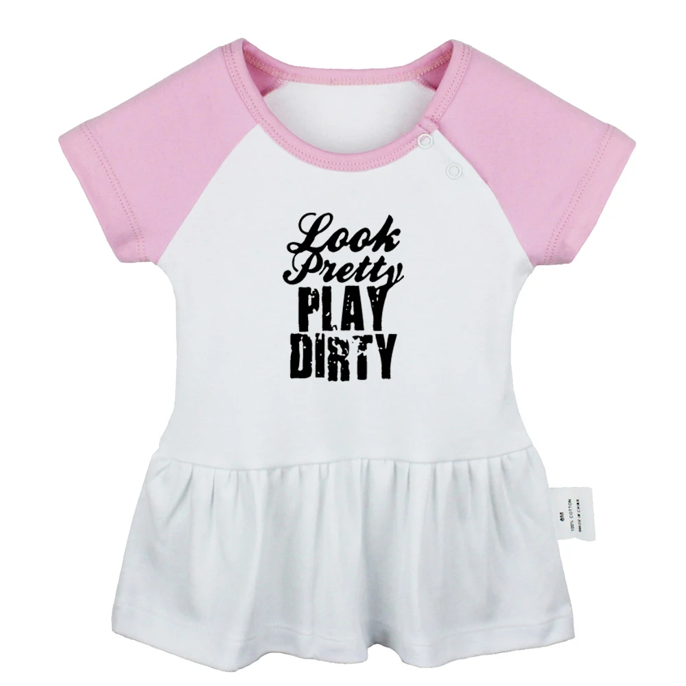 

Look Pretty Play Dirty Music Note Love Faith Strength Hope Design Newborn Baby Girls Dresses Toddler Infant Cotton Clothes