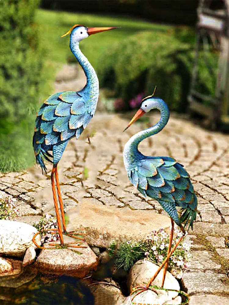 Garden Decoration Outdoor Metal Bird Sculpture Red-Crowned Crane Decor Floor Iron Ornaments Large Simulation Animal Figurines