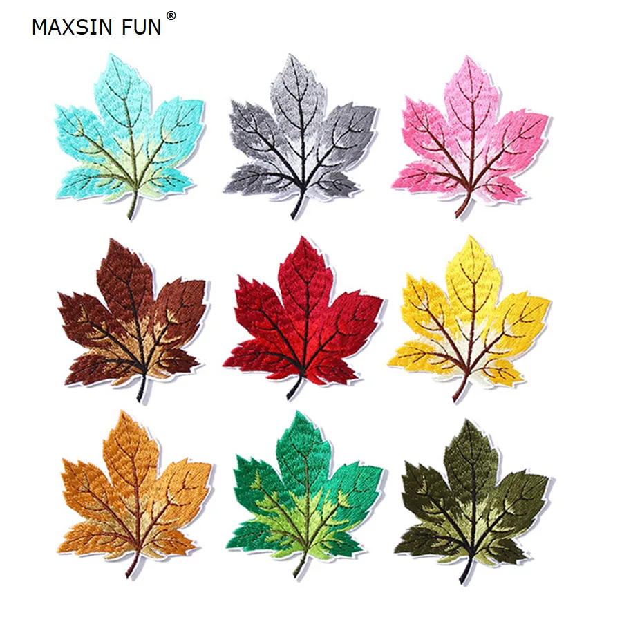 MAXSIN FUN 10PCS Cute Small Maple Leaf Patches Iron On Applique Chinese Style Embroidery Stickers Cloth DIY Decals Decorative