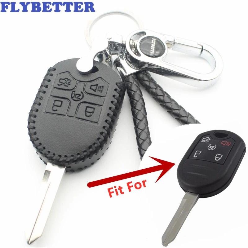 FLYBETTER Genuine Leather 5Button Remote Key Case Cover For Ford Explorer/Edge/Escape/Ranger/E150/F350/F550/E250/E350 (B) L16