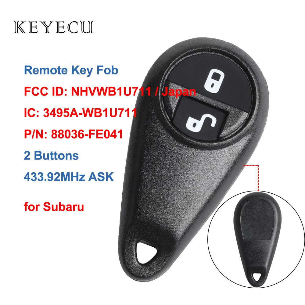 

Keyecu Remote Car Key Fob 2 Buttons 433.92Mhz ASK For Subaru Forester 2005 2006 2007 2008 NHVWB1U711 Japan 88036FE041