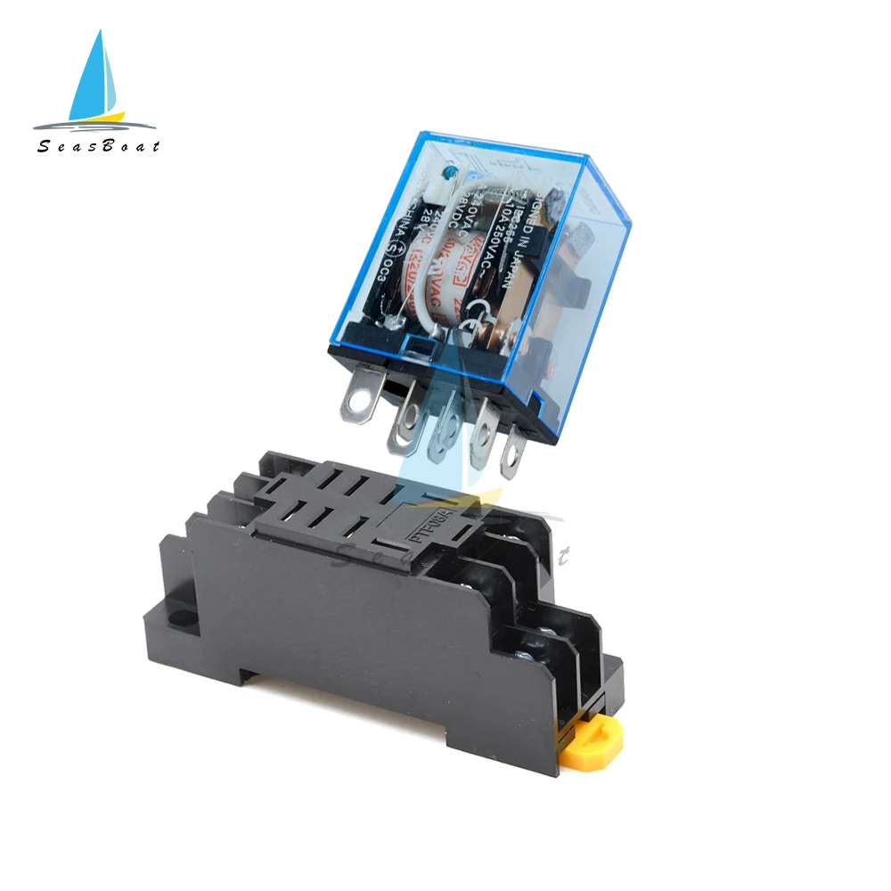 AC 220V DC 12V 24V 10A 8PIN Coil Power Relay Electronic Mini Electromagnetic Relay Module DPDT LY2NJ With Socket Base