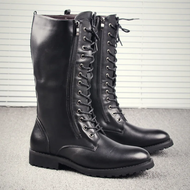 brand designer men's fashion motorcycle boots genuine leather shoes handsome knight boot spring autumn high botas hombre zapatos