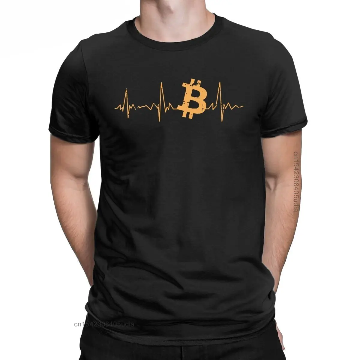 Men's Bitcoin Heartbeat Graphic T Shirts Cryptocurrency Pure Cotton Tops Awesome Crew Neck Tee Shirt for Men Camisas T-Shirts